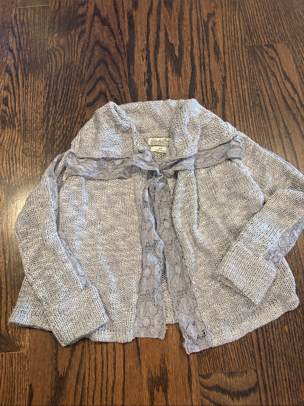 Lucky Brand Girls Light Gray Lace-Trim Open Cardigan Size 4T NWOT